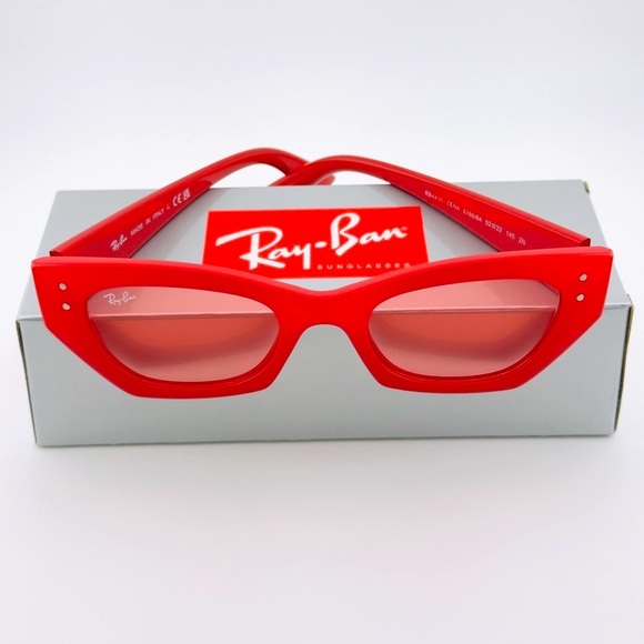 Ray-Ban Zena Sunglasses RB4430 Polished Red Cherry Frame with Pink Lenses Unisex - Picture 13 of 14